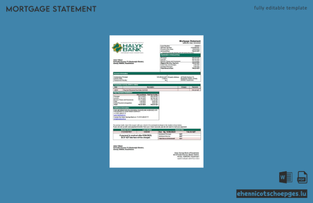 Beispiel-Word- und PDF-Vorschau eines Hypothekenauszugs der Halyk-Sparbank Kasachstans